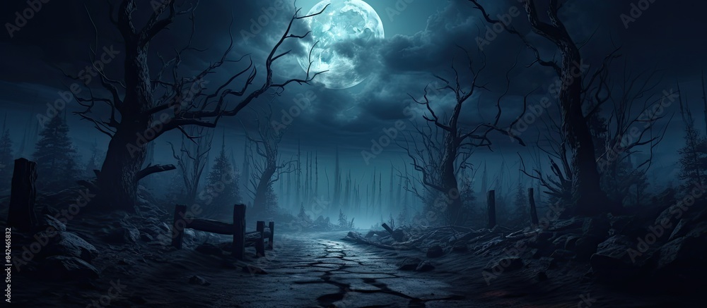 Aufkleber full moon rises over the enchanting spruce trees in a mysterious forest setting, perfect for a hallo