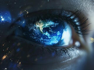 Naklejka premium the earth globe like a surrealistic face with big eyes, save the planet