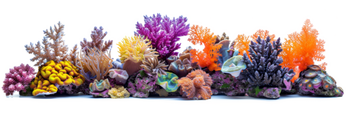Colorful coral reef marine life illustration transparent background