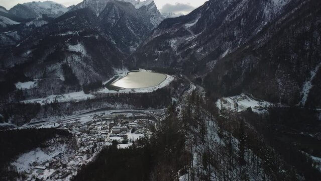 Aerial view of an alpine valley in winter near the National Park Ges&auml;use in Styria, Austria.