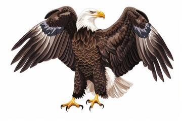 Fototapeta premium Bald Eagle With Wings Spread Against White Background