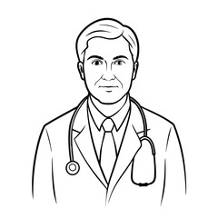 Obraz premium Doctor man vector illustration. Doctor in white coat. Stethoscope.