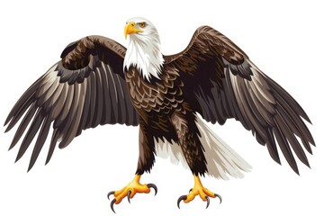 Obraz premium A Bald Eagle With Spread Wings Standing on White Background