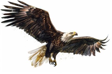 Obraz premium Bald Eagle Soaring Through the Air With Wings Spread Wide