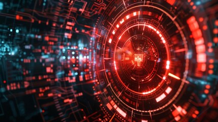 Fototapeta premium A holographic alert for a data breach, SciFi, Red and black, Digital, High contrast and urgent