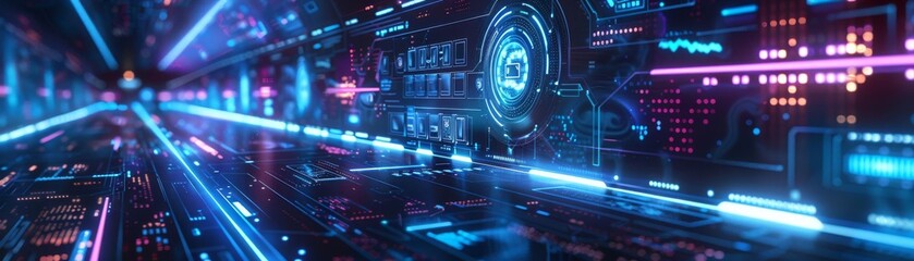 A holographic interface for data protection, Cybersecurity, Blue and purple, Digital, Futuristic and interactive