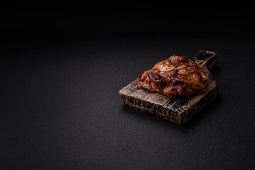Delicious juicy chicken steak with salt, spices and herbs