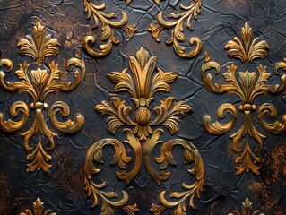 Vintage red and gold damask pattern with distressed texture.