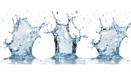 Pure water splashing on white background, set