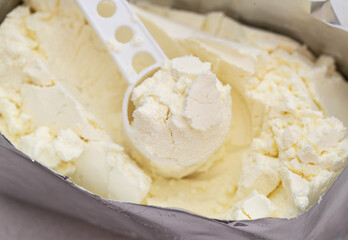 Powdered infant formula for making milk. A mixture to strengthen the baby's immunity and growth, close-up