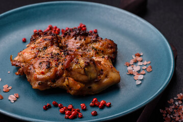 Delicious juicy chicken steak with salt, spices and herbs