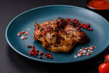 Delicious juicy chicken steak with salt, spices and herbs