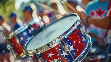 Obraz premium Close-Up of Patriotic Drum in Parade