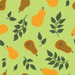 Vector pattern with harvested ripe pears and leaves