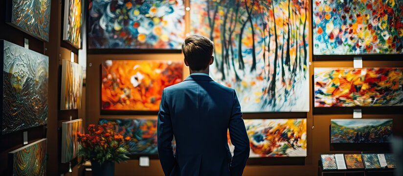 Caucasian woman posing in an art gallery with copy space image.