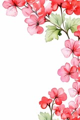 Naklejka premium geranium themed frame or border for photos . with clusters of red, pink, and white blooms. watercolor illustration, white color background. 