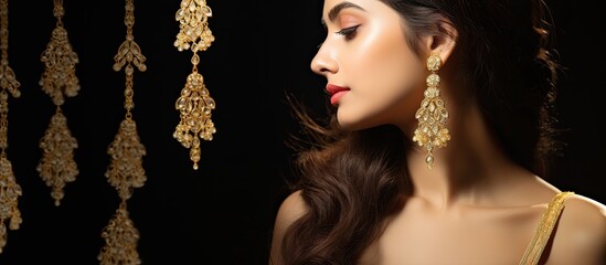 A silver necklace being worn by a model with space for text, perfect for showcasing and promoting jewelry on websites or social media. Copy space image. Place for adding text and design