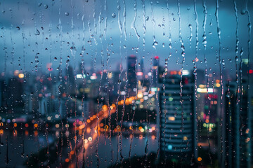 AI generated picture of heavy rain storm in the city on evening