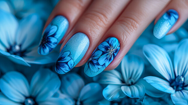 Elegant blue floral nail art