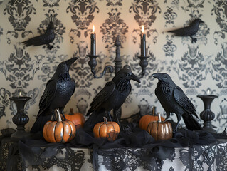 Elegant Halloween Graphics: Raven, Lace, Candelabra