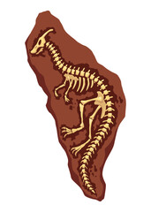 Dinosaur fossil skeleton bones, excavations of archeology isolated. Prehistoric reptile skeletons lying underground. Cartoon paleontological artifact