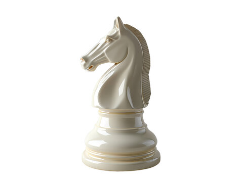 White chess knight piece isolated on a white background, perfect for board game enthusiasts and strategy game illustrations.