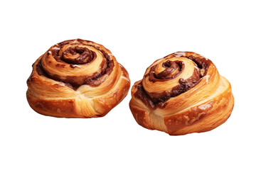 Fototapeta premium Cinnamon roll pastry, glazed sweet bun close-up. Fresh baked cinnamon swirl rolls for bakery menu and dessert ads isolated on Transparent Background