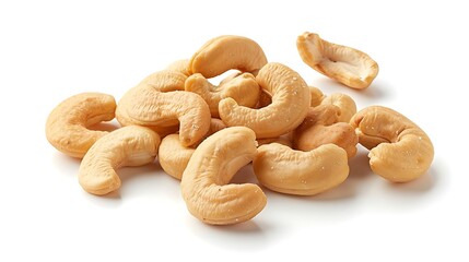 Isolated cashews on a white background.