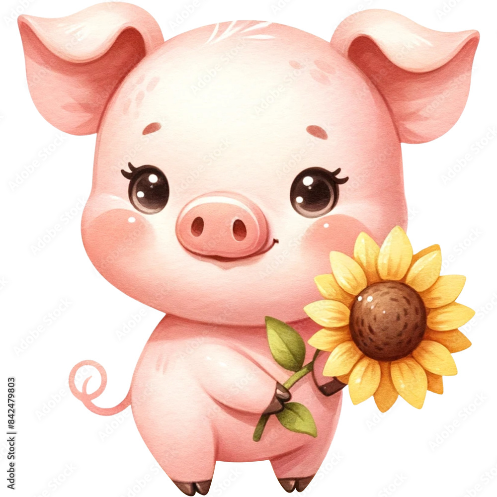 Wall mural pig with sunflower