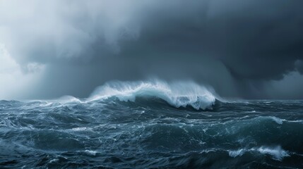 Naklejka premium Giant waves in the sea, La Niña phenomenon