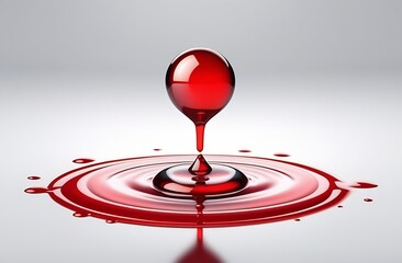 Red drop hovered over a pool of blood, highlighted on a light gray background, the concept of chemical analysis of blood quality, donor's day, design element, abstraction