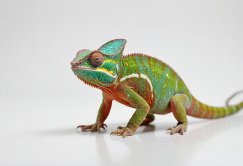 Fototapeta premium a chameleon , isolated on white background,realistic, isolated on a white background in advertising photography
