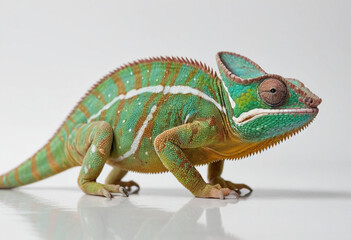 Obraz premium a chameleon , isolated on white background,realistic, isolated on a white background in advertising photography