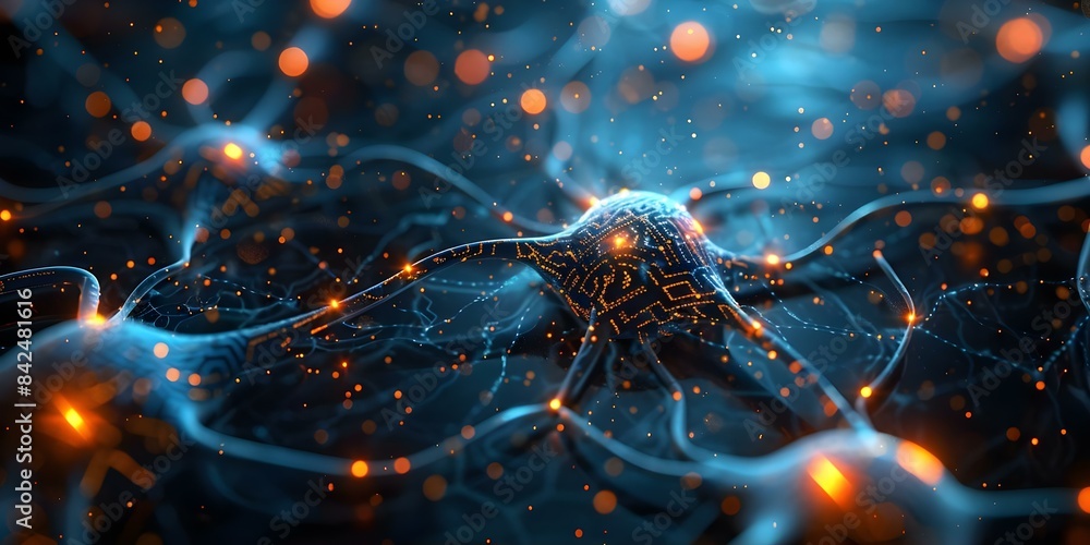 Poster digital background with neural networks storage sound graphics for science education. concept digita