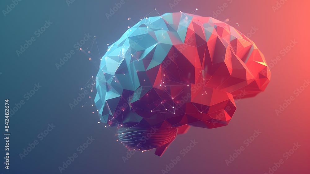 Aufkleber 3d low poly brain or artificial intelligence concept. symbol of wisdom point. abstract vector image 