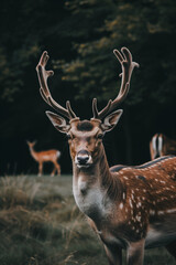 Fototapeta premium Close-up of a Deer with Antlers in a Natural Setting