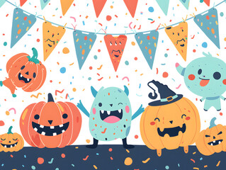 Naklejka premium Whimsical Monsters and Pumpkins for Halloween