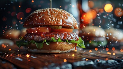 Burger food with compliance icon on virtual screen