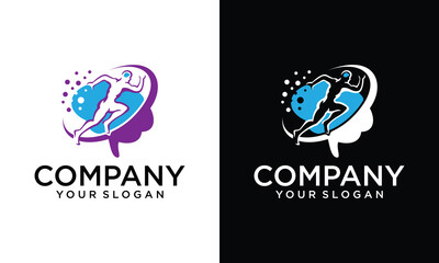 Creative Brain design logo and human running vector logo design