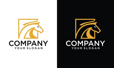 Creative Luxurious Abstract Gold Horse Logo Design. Usable For Business and Brand Company. Vector Logo Illustration.