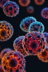 Fototapeta premium 3D rendering of virus cells or bacteria molecule of different sizes.
