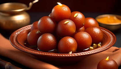 Delicious Gulab Jamun in bowl. Indian Dessert or Sweet Dish