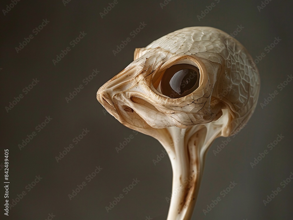 Poster a detailed view of a humanoid bean sprout emerging from the skin, highlighted by minimalist lighting
