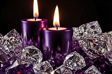 Elegant Purple Candles with Sparkling Diamonds in Luxurious Setting