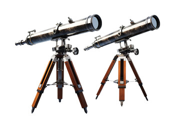 The Celestial Duo: Telescopes on a Tripod on White or PNG Transparent Background.