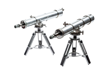 Mystical Telescopes Enchanted by the Night Sky on White or PNG Transparent Background.