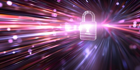 Blurred background with padlock symbol representing secure software development concept. Concept Secure Software Development, Blurred Background, Padlock Symbol, Cybersecurity, Technology Concept