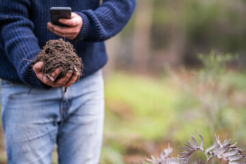 soil falling around a test tube collecting a soil collecting a soil sample in a paddock on a farm australian agronomist practicing agronomy innovation on a organic regenerative agriculture, for cows
