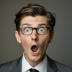 Headshot of a surprised Caucasian man in formal clothes 