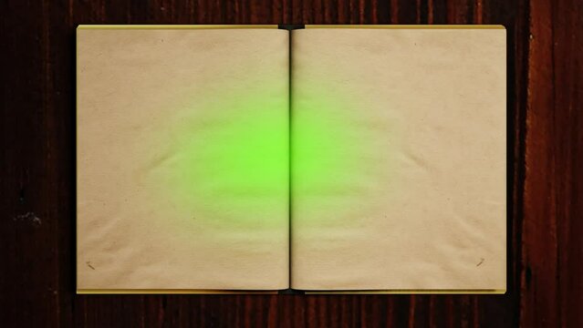 Animated turning pages of an old book with Green Screen growing slowly on Desk- 3d animation 4K	
